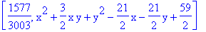 [1577/3003, x^2+3/2*x*y+y^2-21/2*x-21/2*y+59/2]